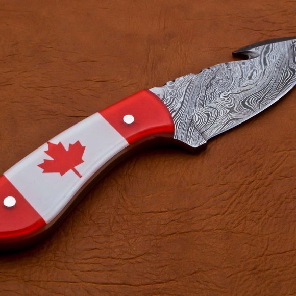 8.5" Handmade Damascus Knife Bowie Gut Hook Knife - Picture 10 of 12